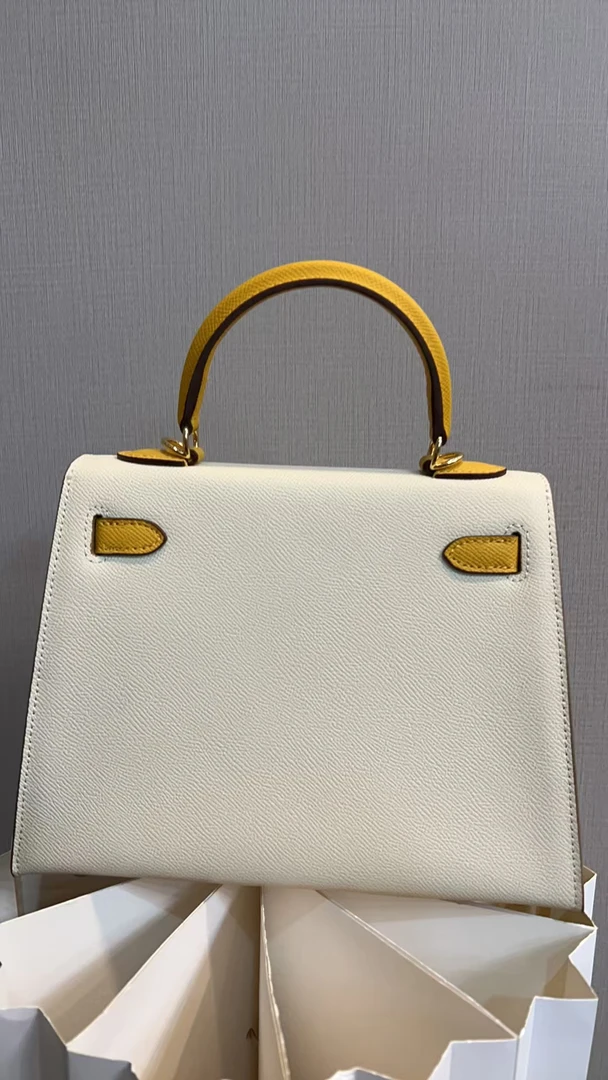 TOLEX2024新款手工百搭真皮二代手提女包黄白色