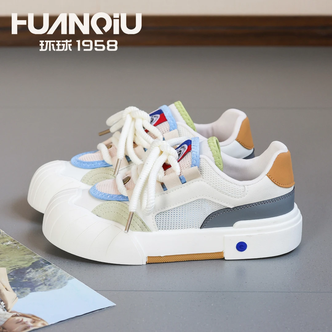 HUANQIU/环球小白鞋时尚休闲鞋女鞋2025夏季网面透气学生板鞋百搭