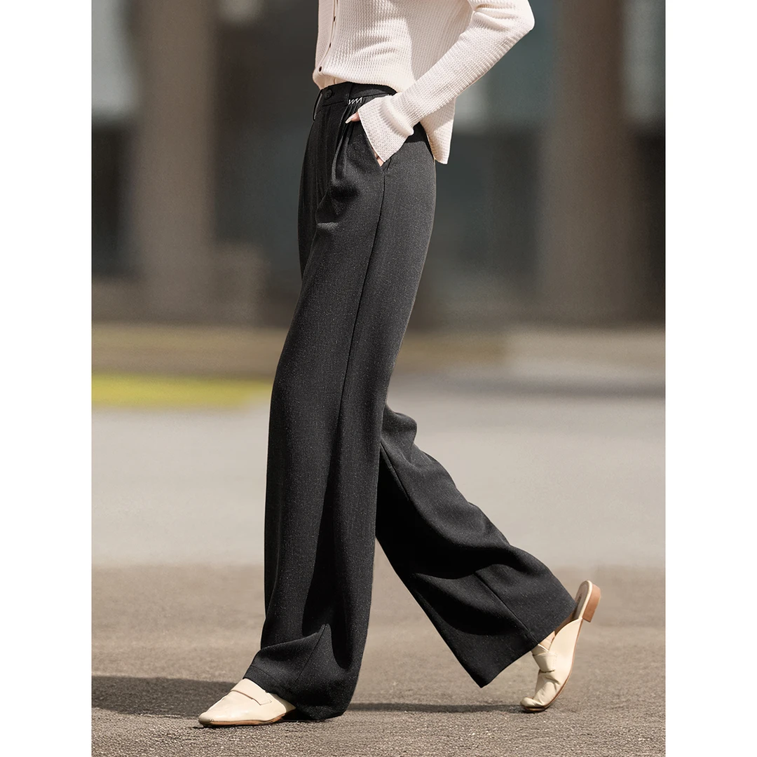 XWI/欣未气质显瘦设计感褶裥直筒裤2025秋季新款休闲长西裤女9582