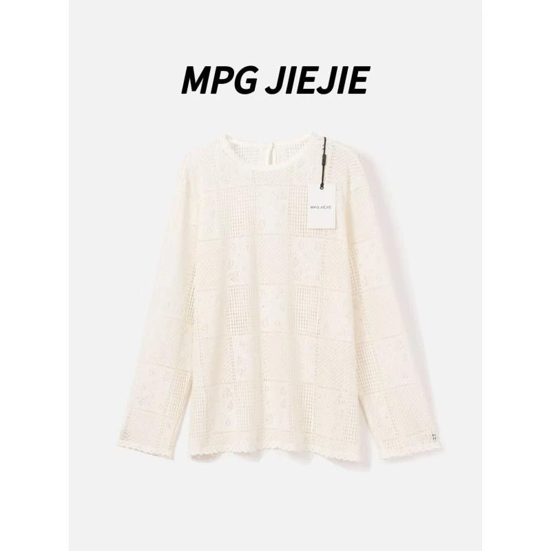 MPG JIEJIE【朦胧美学】25春夏蕾丝小香风微透长袖女人味T恤