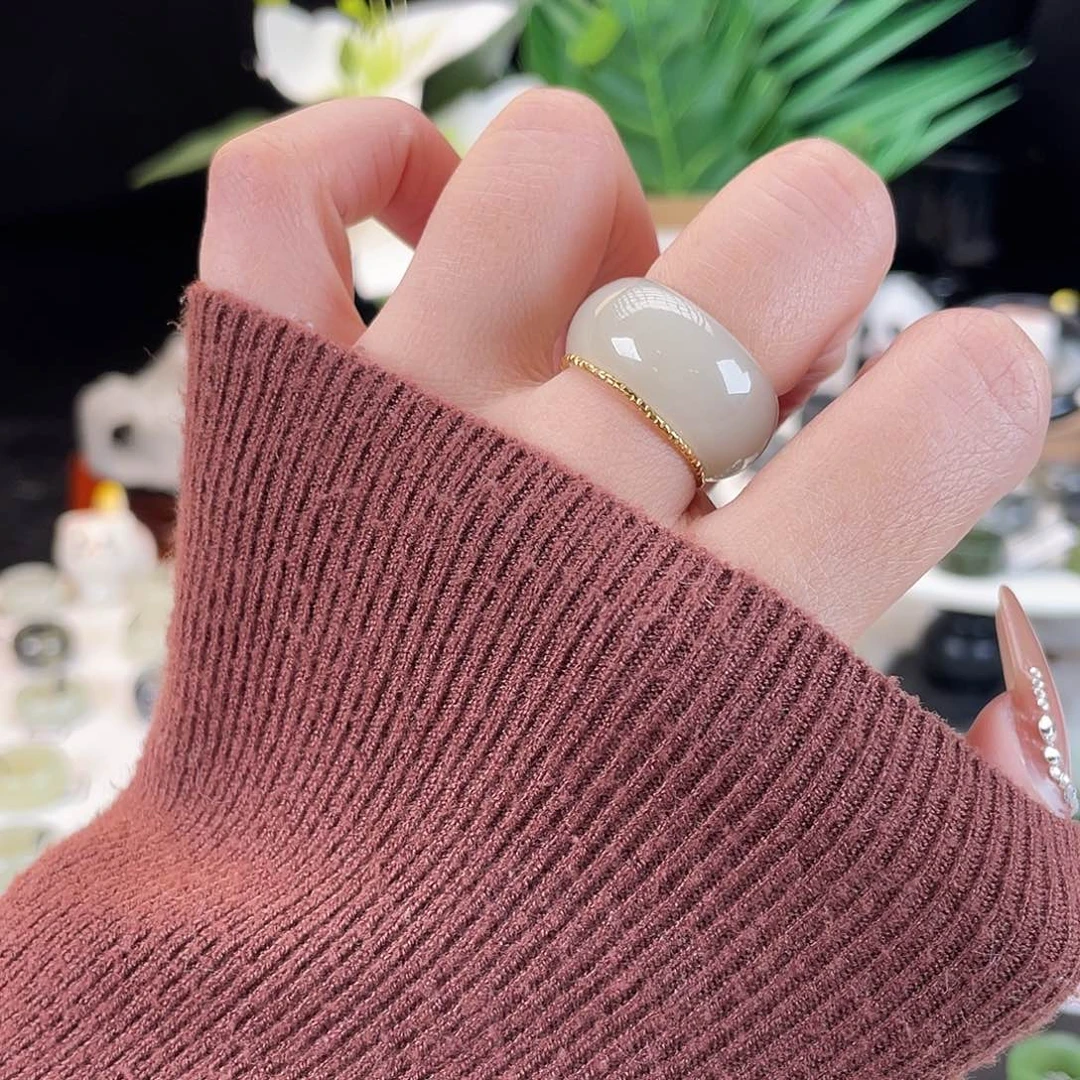 和田玉未镶嵌戒指E56冰玉蜂蜜墩墩17.5