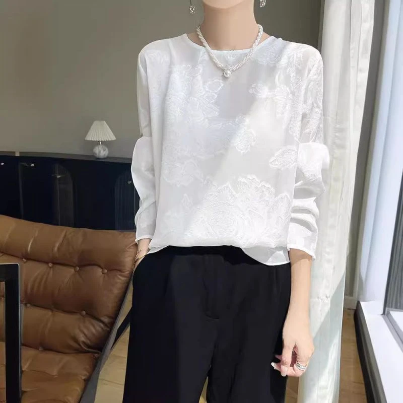 复古夏圆领上衣开叉衬衫高级感宋锦新中式仿真丝女装国风通勤防