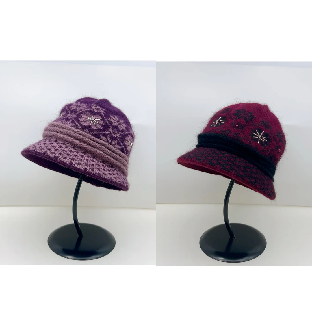 02621 兔毛钉珠妈妈帽一个，两色，头围56-58cm左右