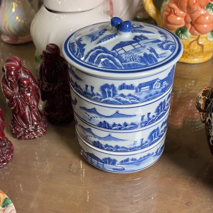 陶瓷青花四层收纳