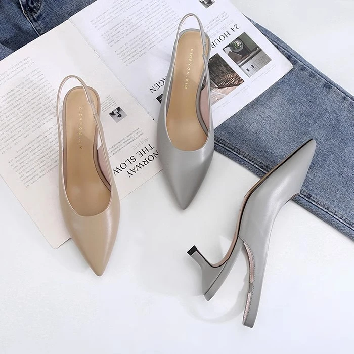 【许先森】炒鸡显瘦~真皮包头凉鞋女新款仙女风尖头细跟中跟女鞋