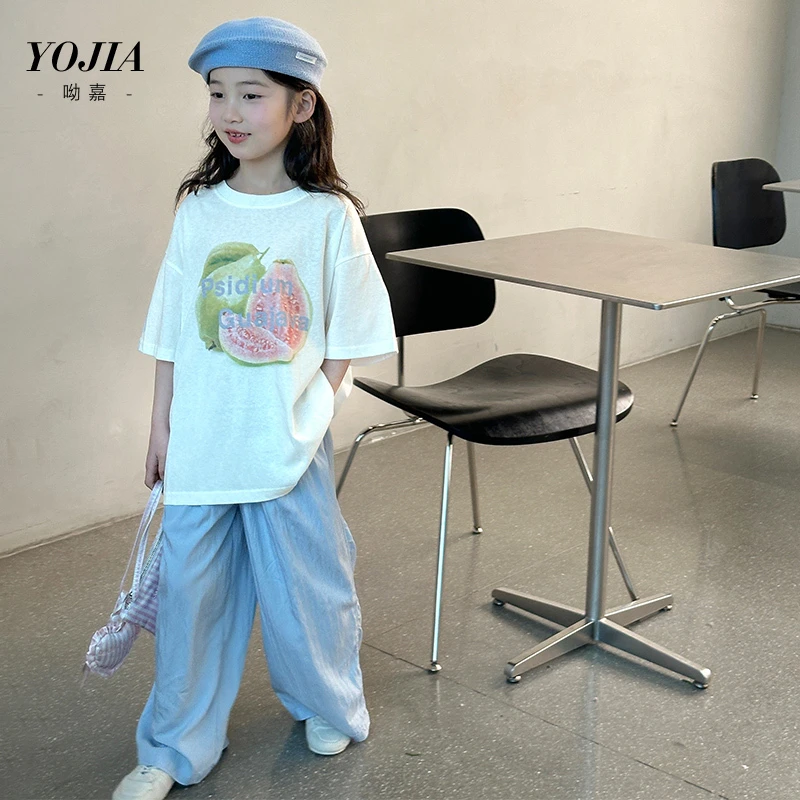 YOJIA童装女童印花T恤夏装2025新款洋气韩范小女孩短袖儿童上衣