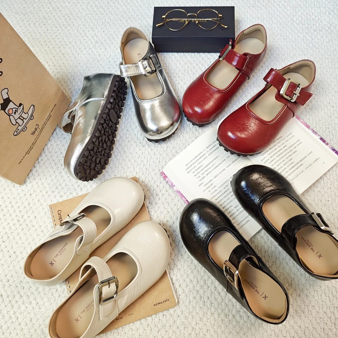 【小野强推】5CM内增高韩系红色小皮鞋圆头乐福鞋魔术贴单鞋豆豆鞋