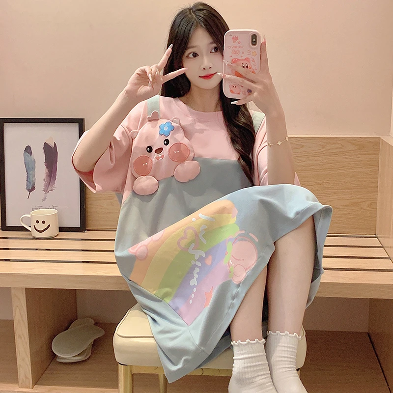 睡裙女大童12-13-15岁初中女孩夏季薄款初中生短袖纯棉高颜值睡衣