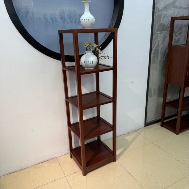 乌金木新中式茶水架博古架榫卯结构多功能五层置物书架可作花盆架