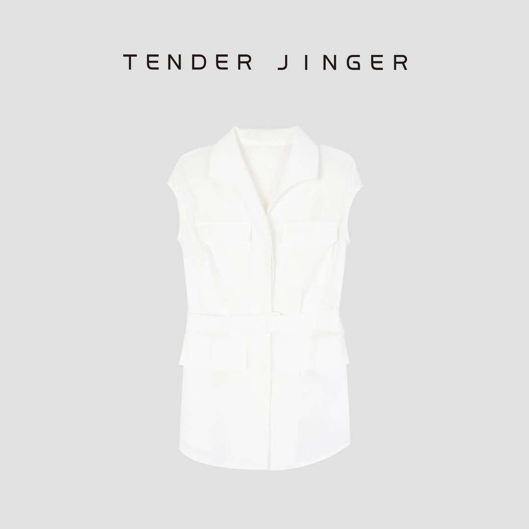 Tender Jinger【黑标】收腰翻领无袖上衣T52WM81170