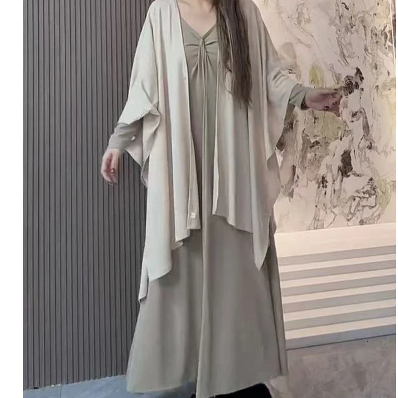 （谭老五）秋季新款大码韩系名媛淑女风披肩+连衣裙68258