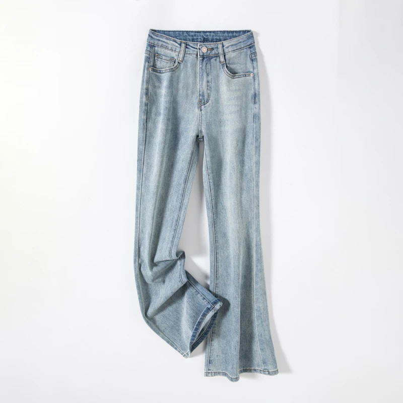 喇叭裤女秋季新款2025年高腰显瘦牛仔裤浅蓝微喇马蹄裤子7100