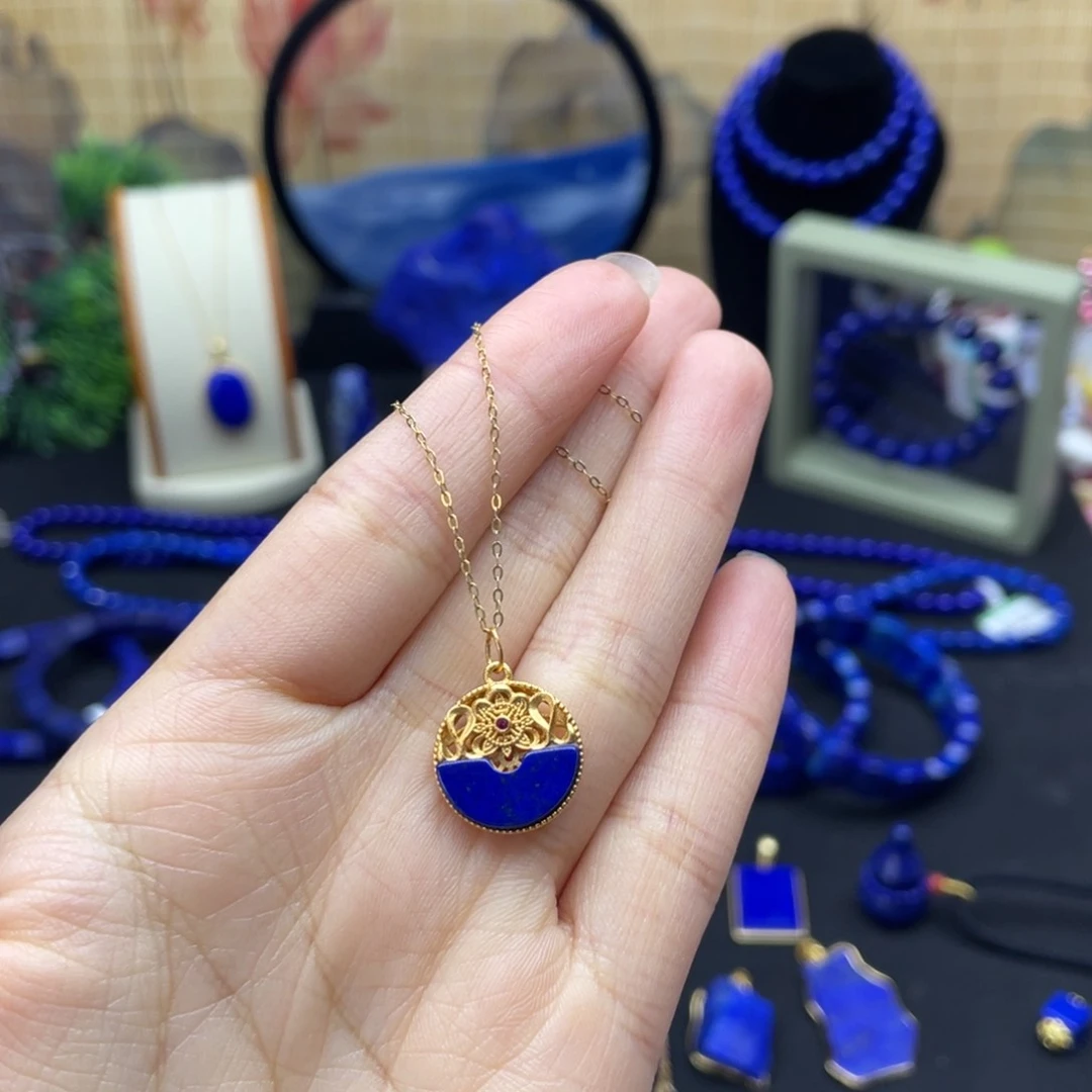 银S925镀金镶嵌青金石吊坠