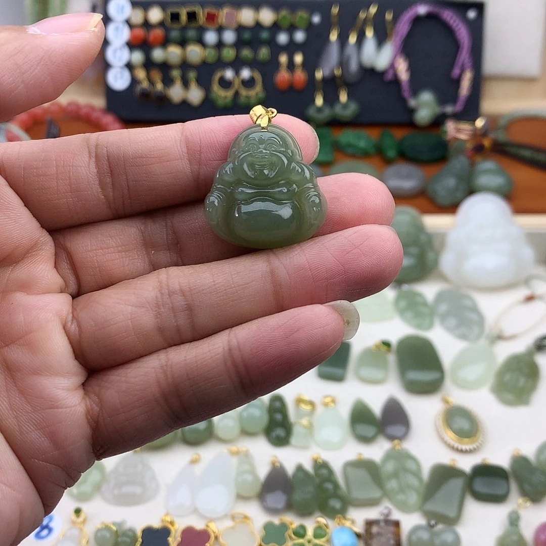 和田玉银S925镶嵌吊坠(不含链)