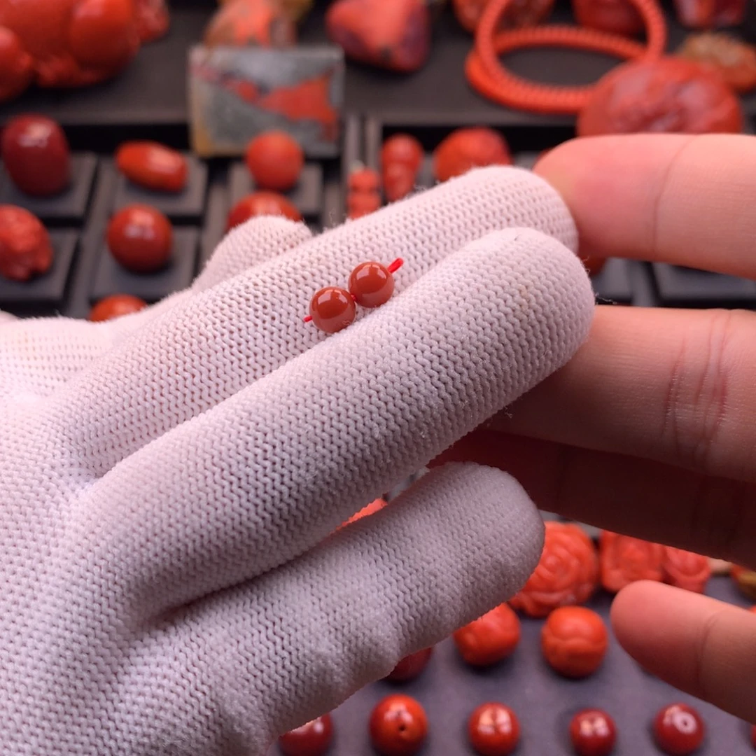 南红玛瑙未镶嵌川料原矿满色满肉圆珠对珠6mm