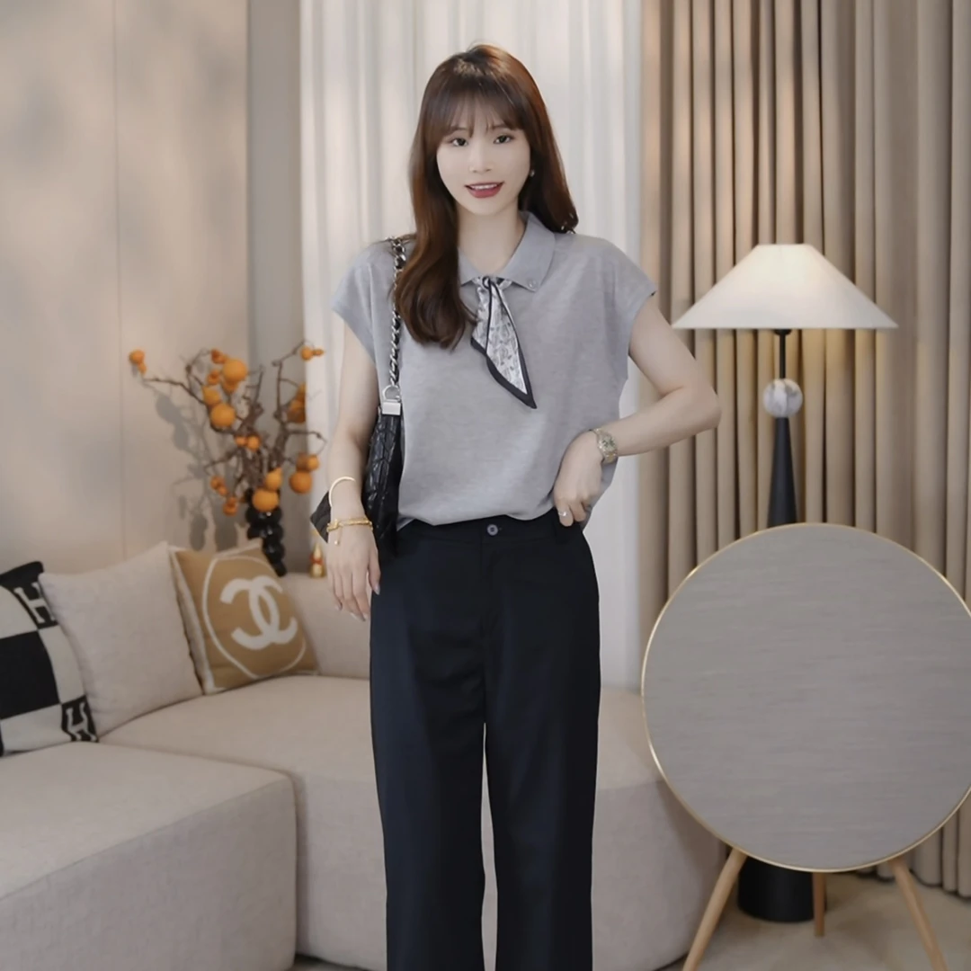 LMENY丝巾针织衫～丝巾系带设计感显瘦Polo领针织衫25BM047
