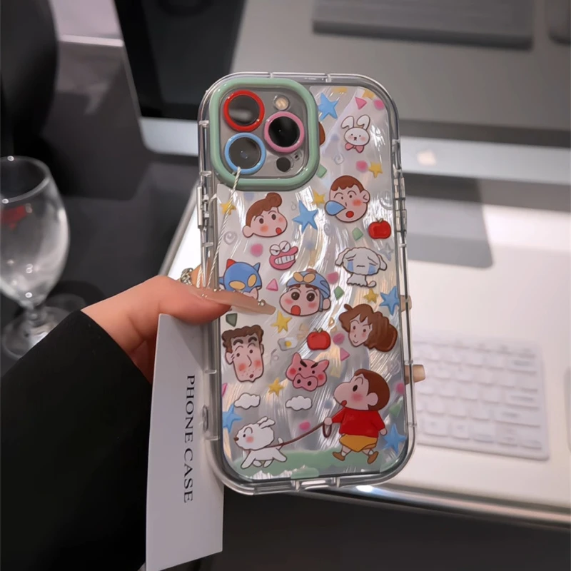 适用苹果16羽纱奶油手机壳iPhone15蜡笔小新遛狗华为mate新款小米