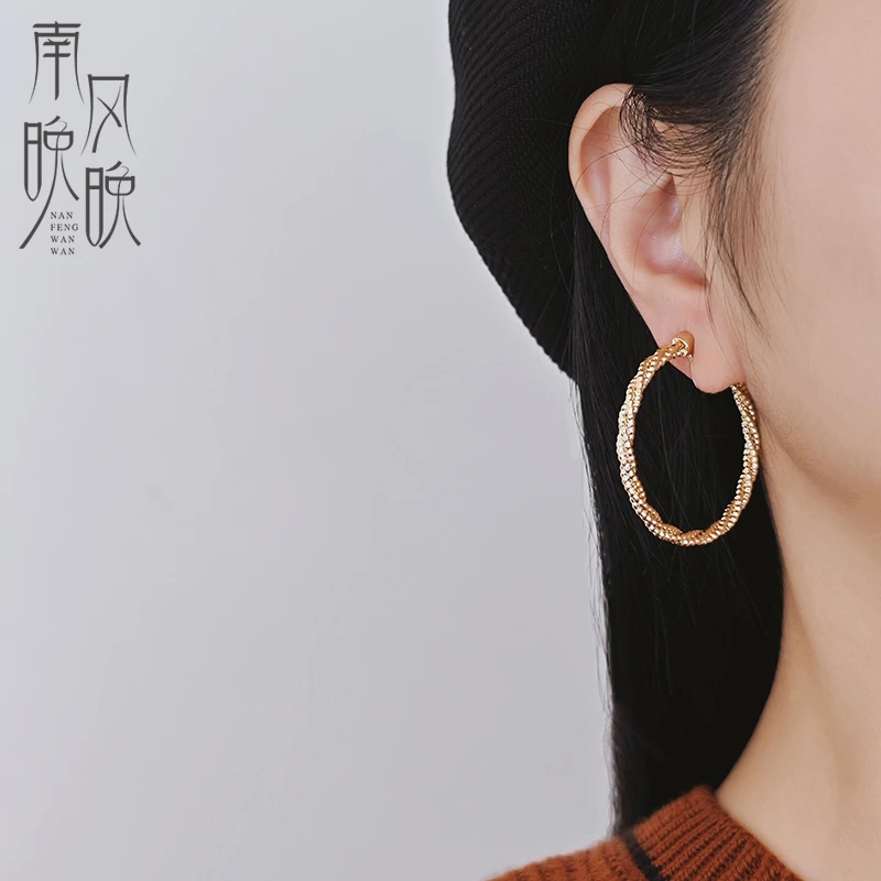 铜合金耳饰 0220无耳洞满天星麻花大圈可摇晃蚊香盘耳夹耳钉耳饰