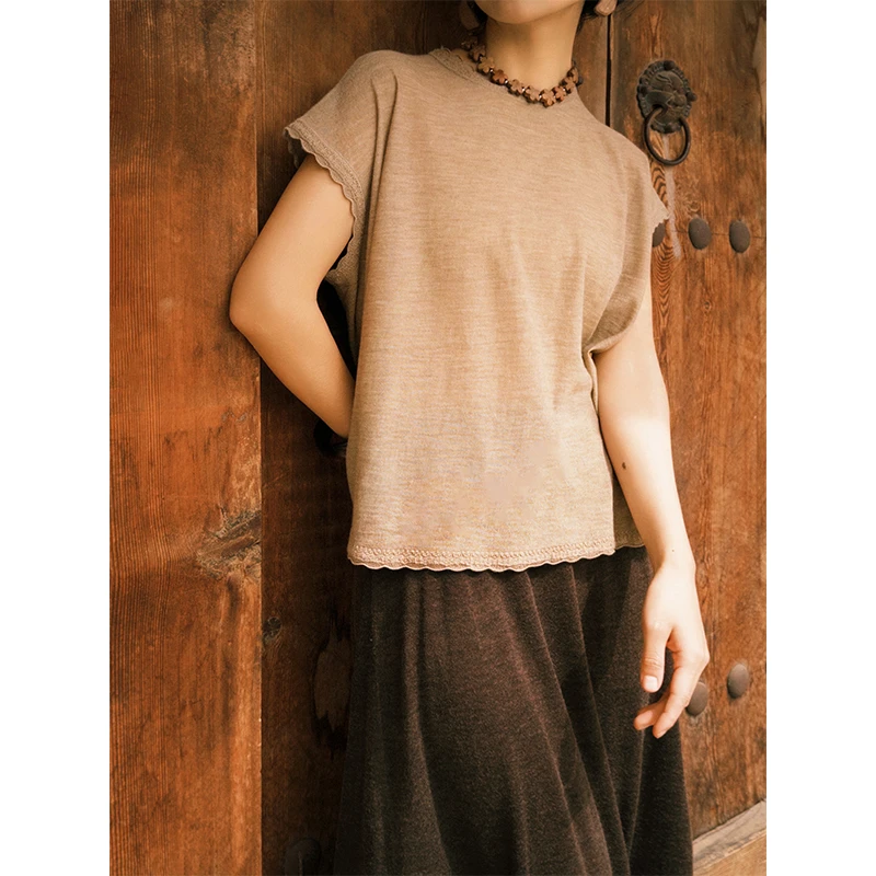 Say Ya【幻】以花为名精纺80支羊绒提花包肩短袖夏季轻薄精纺羊绒衫