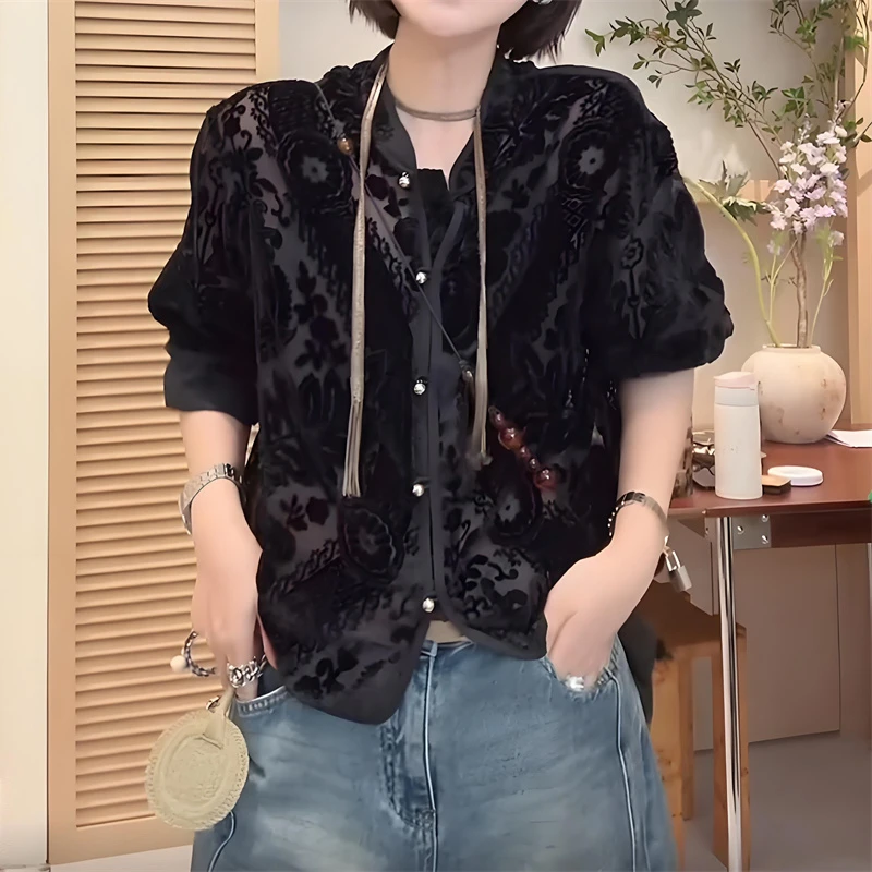 新中式国风气质衬衫外套女早秋新款轻奢风时尚小众设计感开衫上衣