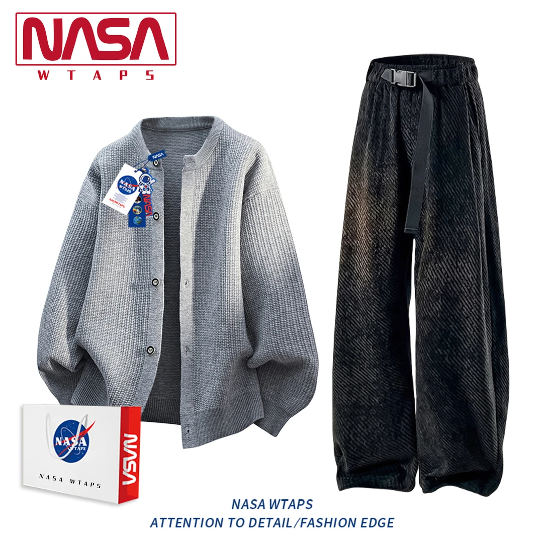 NASA WTAPS美式肌理感开衫毛衣套装男款春秋潮宽松休闲运动两件套