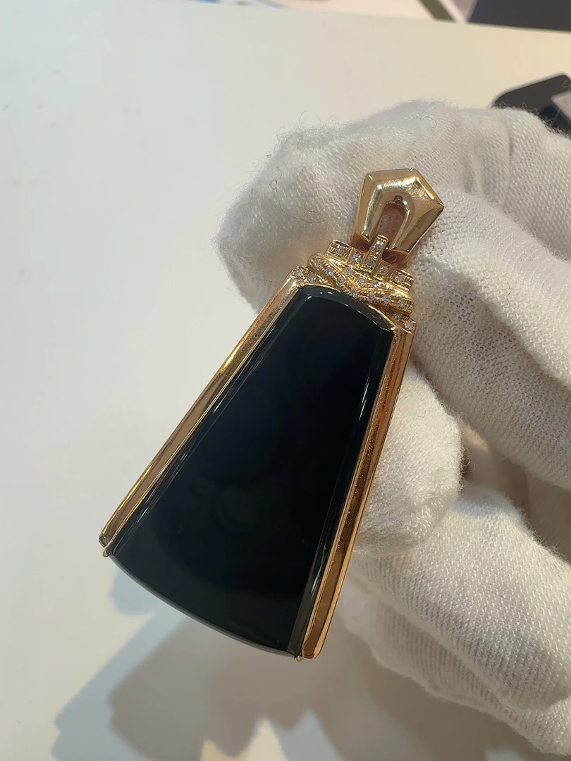 天然缅甸翡翠A货18k金伴南非钻镶嵌墨翠平安无事牌吊坠