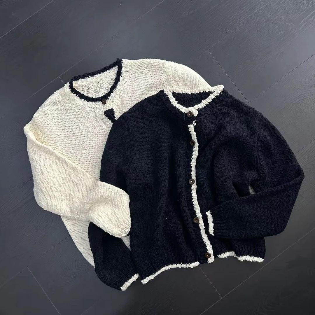 Sinbal Farm 秋季新款拼色粗棒针织毛衣开衫女