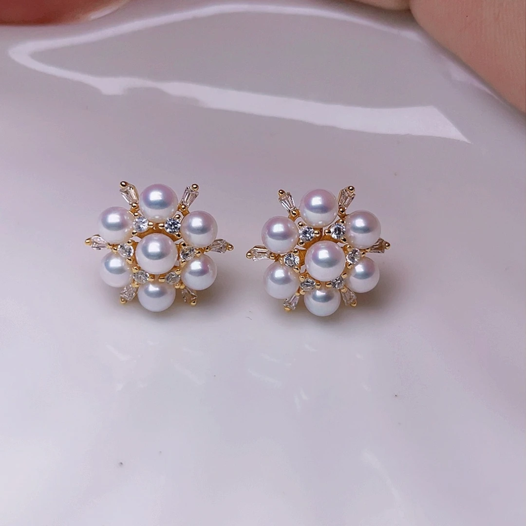 淡水珍珠耳饰银S925镶嵌西