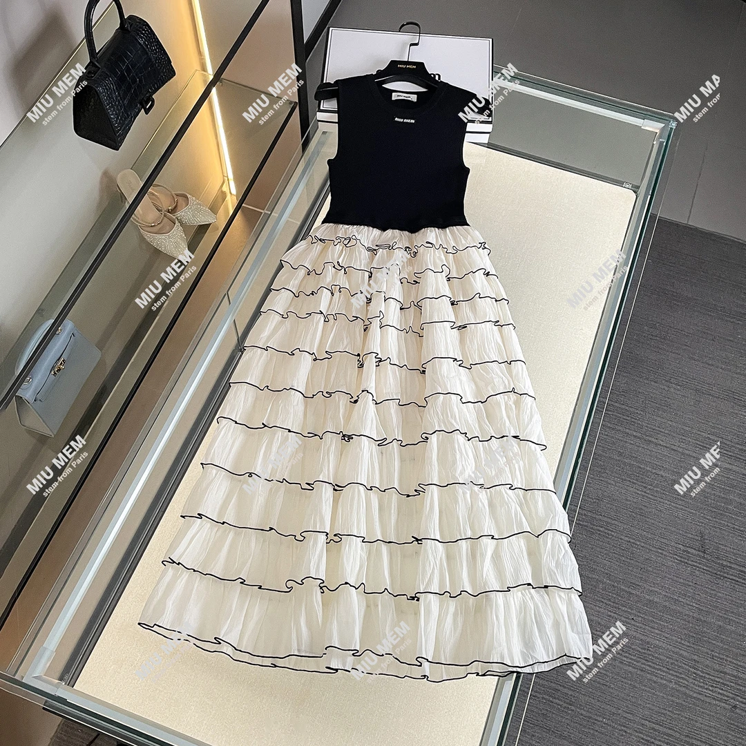 现货夏季气质名媛减龄蛋糕连衣裙假两件拼接无袖背心DY6975