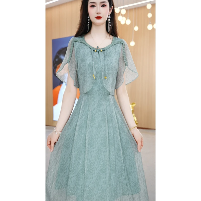 【连衣裙】夏季新款V领减龄优雅时尚显瘦中长款连衣裙M-4XL