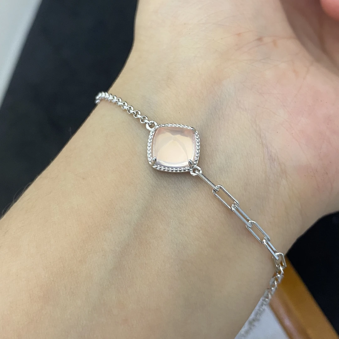 糖塔 天然粉晶手链s925银 高级经典简约大方气质优雅时尚百搭Y2