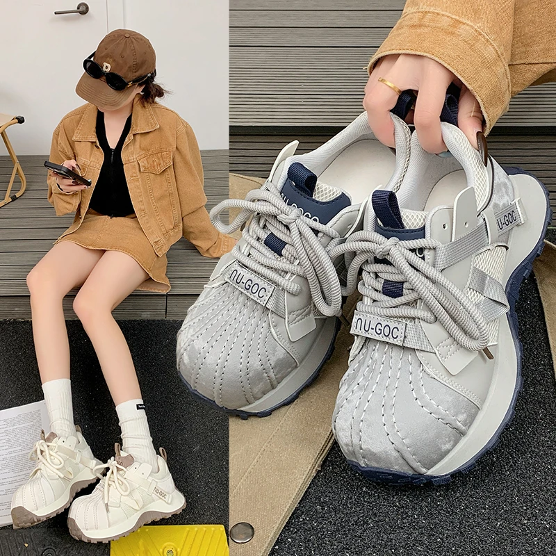 星星面包鞋女25年冬季新款系带真皮运动休闲鞋女厚底百搭增高单鞋