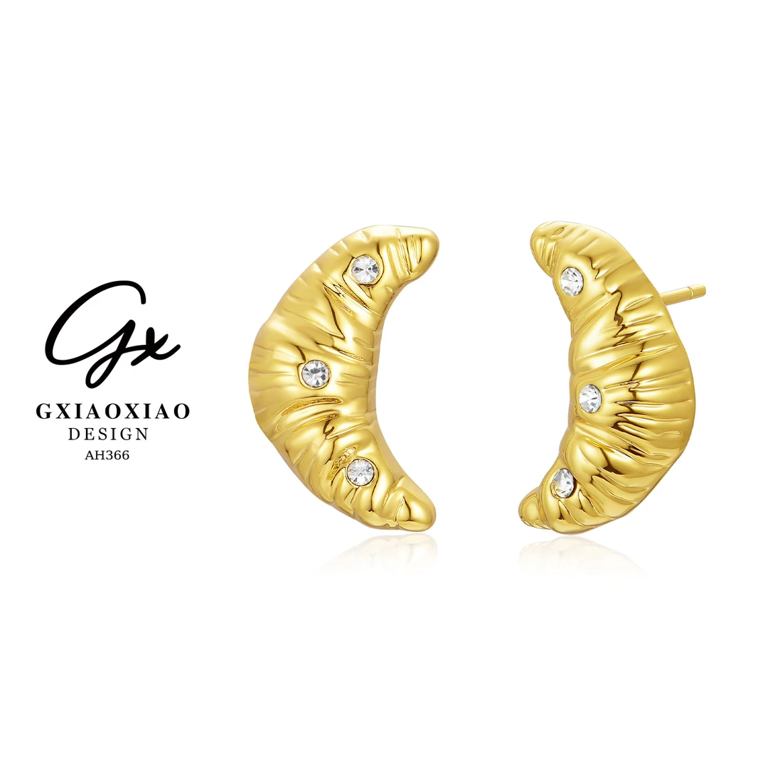 G XIAOXIAO 镀K金 时尚法式简约牛角包金色耳环 AH366