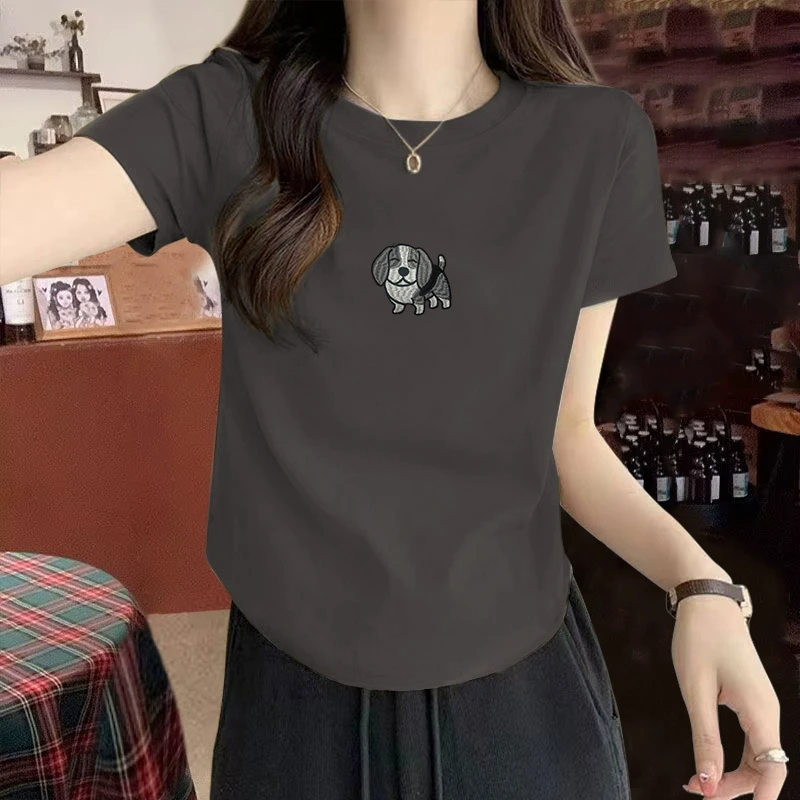 快乐小狗正肩显瘦弹力时尚舒适 百搭 短袖