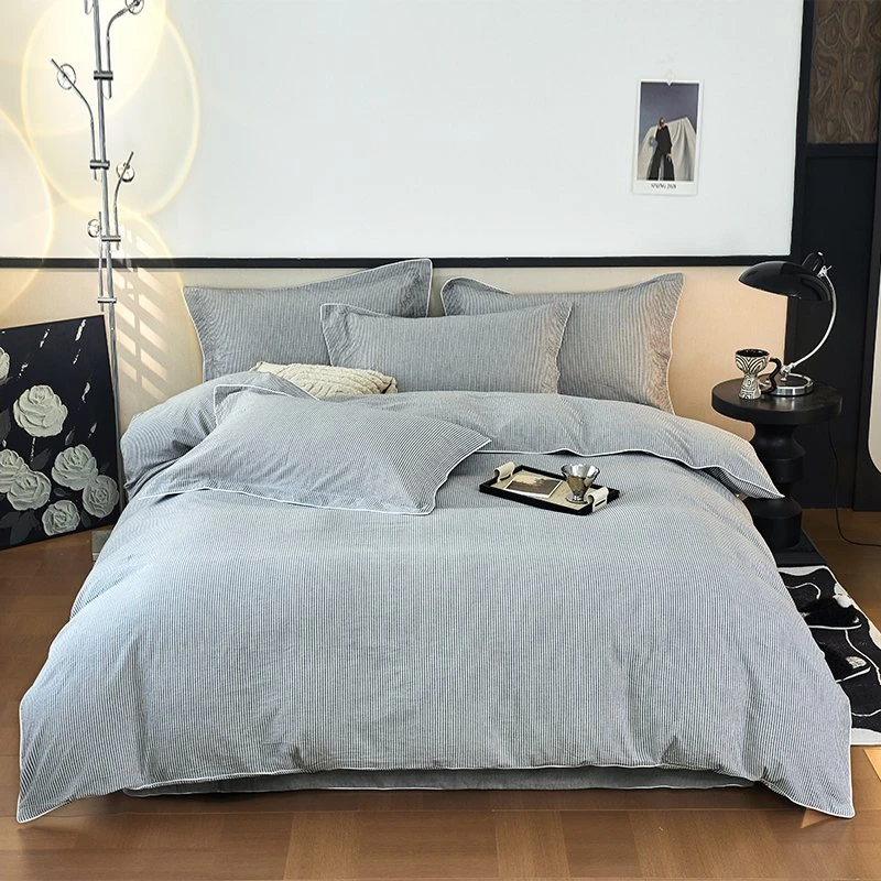 A类嵌绳款线下同款100%全棉色织水洗棉高级感四件套床上用品枕套