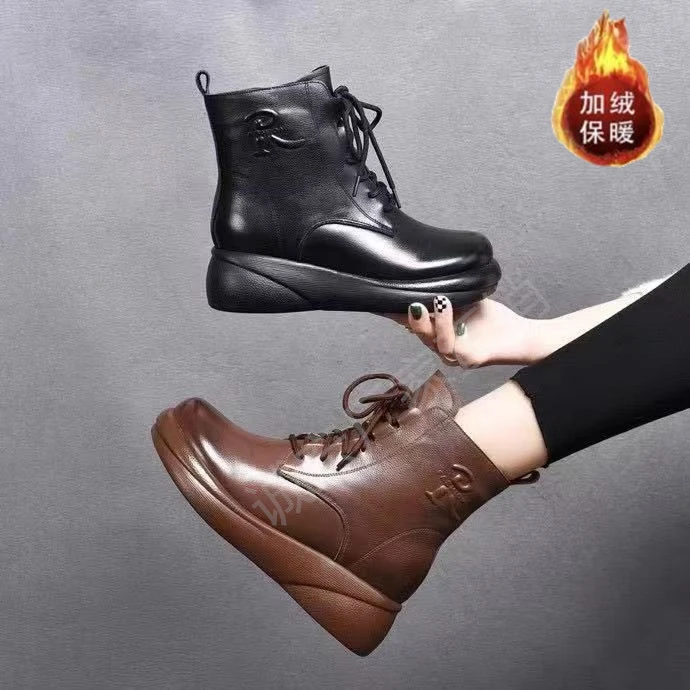 时尚马丁靴女英伦风中跟2025秋冬加厚保暖新款棉鞋粗跟单靴短靴子