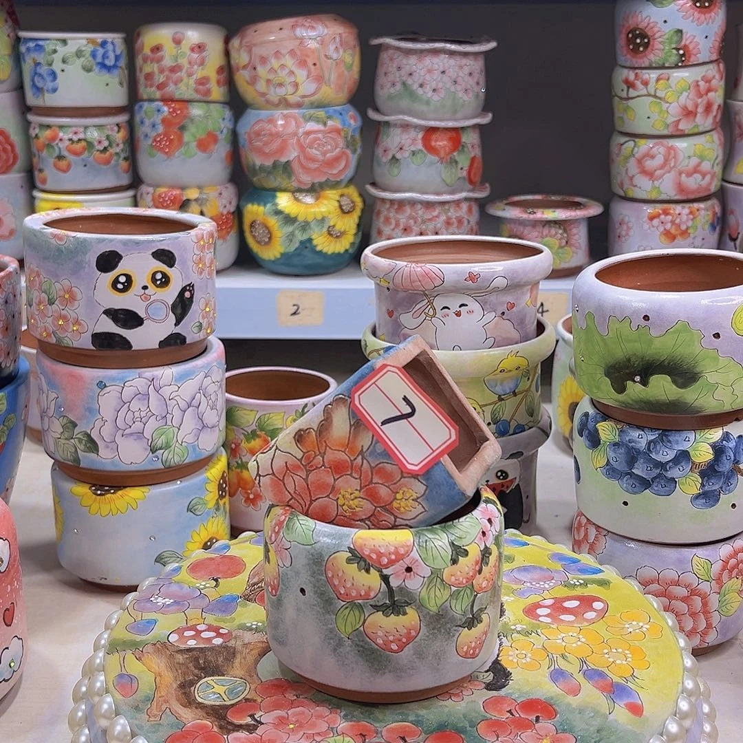 多肉植物手绘花盆粗陶手绘花盆8