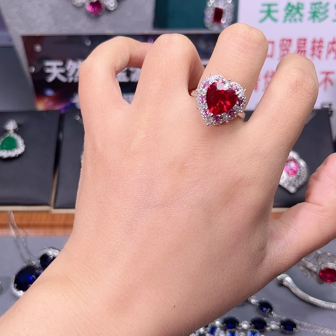 红宝石戒指银S925镶嵌t 2122