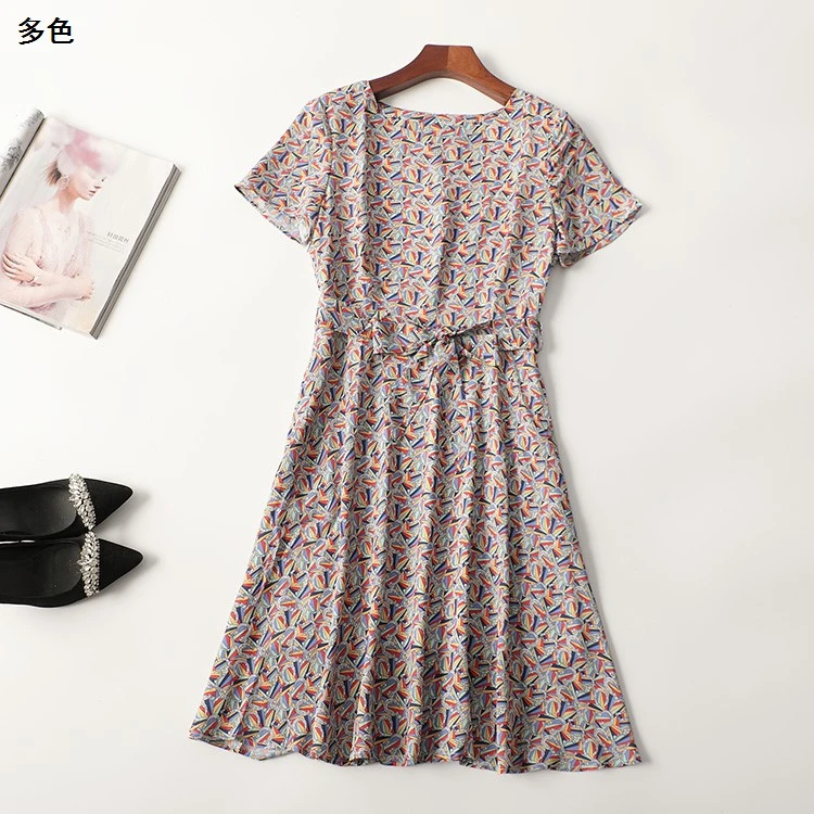 411097夏长款短袖圆领连衣裙
