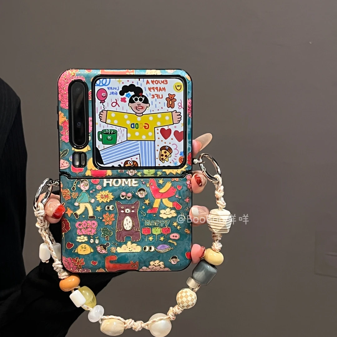 适用华为PuraX手机壳简约可爱绿色烫金小动物磁吸手链小米MIXFlip