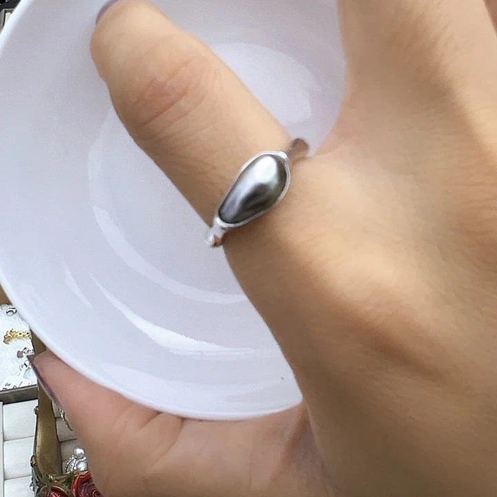 海水珍珠戒圈银S925镶嵌