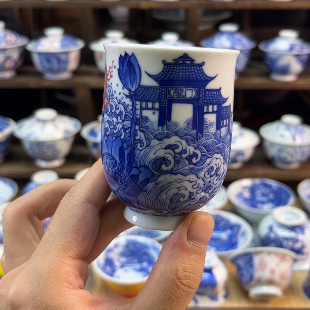 手绘鱼跃龙门闻香杯