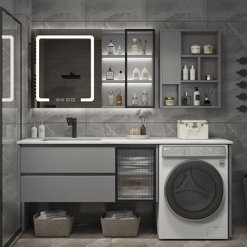 2025新款阳台洗衣机柜组合浴室柜岩板洗脸盆卫生间智能洗漱台定制