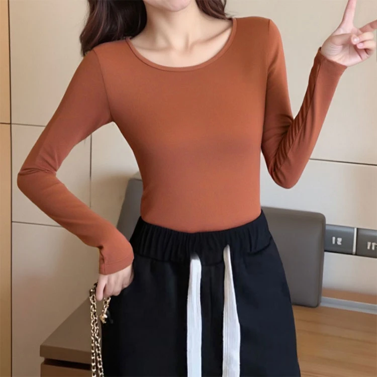 秋季新款女士全棉T恤打底衫BB0392针织螺纹长袖圆领舒适透气休闲
