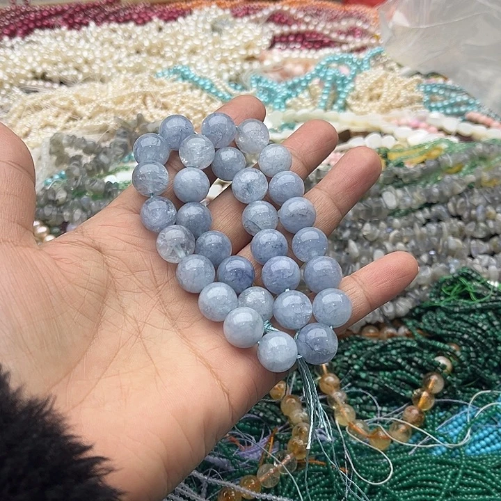 玛瑙/玉髓珠宝半成品未镶嵌一条12mm水晶海蓝宝