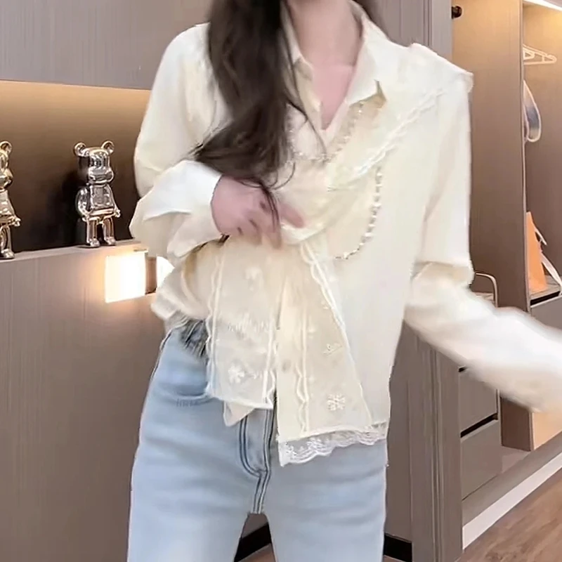 蕾丝衬衫+披肩2025春季新款时尚设计感秀气减龄休闲长袖衬衣上衣