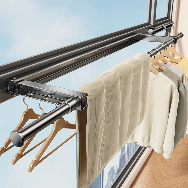 优勤壁挂折叠晾衣架隐形伸缩晾衣杆免打孔室内阳台晒被子晾衣神器