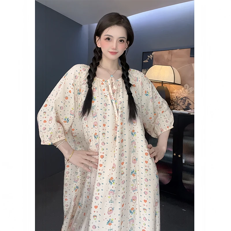 【卡通女孩粉】睡裙女士夏季薄款棉绸可外穿韩版高级感连衣裙