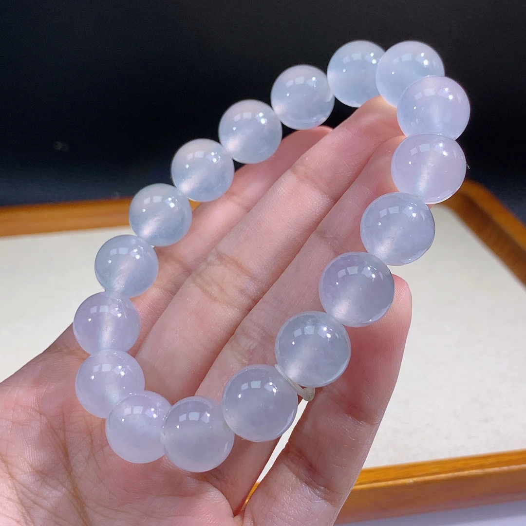 嘉运翡翠7.23-18缅甸天然翡翠A货白冰手串卡12mm17颗粒