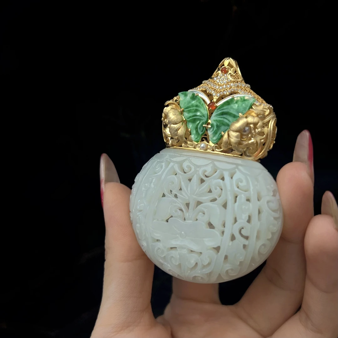 蝶慕·银镶和田玉葫芦镂空吊坠MTS